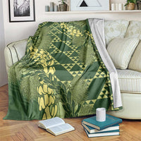 Green Aloha Hawaii Blanket Hawaiian Kakau Ohia Lehua Lei - Polynesian Pride