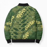 Green Aloha Hawaii Bomber Puffer Jacket Hawaiian Kakau Ohia Lehua Lei - Polynesian Pride