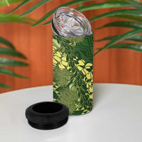 Green Aloha Hawaii 4 in 1 Can Cooler Tumbler Hawaiian Kakau Ohia Lehua Lei - Polynesian Pride
