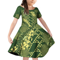 Green Aloha Hawaii Family Matching Off Shoulder Short Dress and Hawaiian Shirt Hawaiian Kakau Ohia Lehua Lei - Polynesian Pride