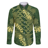 Green Aloha Hawaii Family Matching Short Sleeve Bodycon Dress and Hawaiian Shirt Hawaiian Kakau Ohia Lehua Lei LT14 Dad's Shirt - Long Sleeve Green - Polynesian Pride