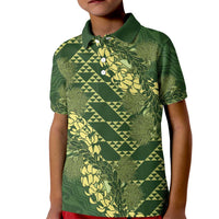Green Aloha Hawaii Kid Polo Shirt Hawaiian Kakau Ohia Lehua Lei - Polynesian Pride