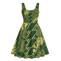 Green Aloha Hawaii Midi Dress Hawaiian Kakau Ohia Lehua Lei - Polynesian Pride