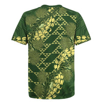 Green Aloha Hawaii Rugby Jersey Hawaiian Kakau Ohia Lehua Lei - Polynesian Pride