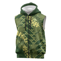 Green Aloha Hawaii Sleeveless Zip Hoodie Hawaiian Kakau Ohia Lehua Lei - Polynesian Pride