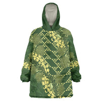 Green Aloha Hawaii Wearable Blanket Hoodie Hawaiian Kakau Ohia Lehua Lei - Polynesian Pride