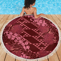 Maroon Aloha Hawaii Beach Blanket Hawaiian Kakau Ohia Lehua Lei - Polynesian Pride