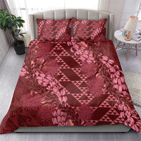 Maroon Aloha Hawaii Bedding Set Hawaiian Kakau Ohia Lehua Lei - Polynesian Pride