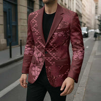 Maroon Aloha Hawaii Blazer Hawaiian Kakau Ohia Lehua Lei LT14 - Polynesian Pride