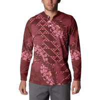 Maroon Aloha Hawaii Button Sweatshirt Hawaiian Kakau Ohia Lehua Lei - Polynesian Pride