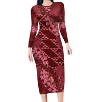 Maroon Aloha Hawaii Family Matching Long Sleeve Bodycon Dress and Hawaiian Shirt Hawaiian Kakau Ohia Lehua Lei - Polynesian Pride