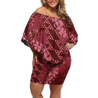 Maroon Aloha Hawaii Family Matching Off Shoulder Short Dress and Hawaiian Shirt Hawaiian Kakau Ohia Lehua Lei - Polynesian Pride