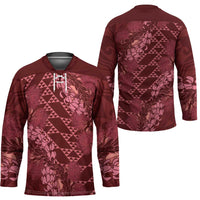Maroon Aloha Hawaii Hockey Jersey Hawaiian Kakau Ohia Lehua Lei LT14 - Polynesian Pride