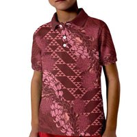 Maroon Aloha Hawaii Kid Polo Shirt Hawaiian Kakau Ohia Lehua Lei - Polynesian Pride