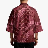 Maroon Aloha Hawaii Kimono Hawaiian Kakau Ohia Lehua Lei - Polynesian Pride