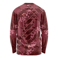 Maroon Aloha Hawaii Long Sleeve Shirt Hawaiian Kakau Ohia Lehua Lei - Polynesian Pride