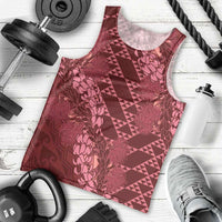 Maroon Aloha Hawaii Men Tank Top Hawaiian Kakau Ohia Lehua Lei - Polynesian Pride