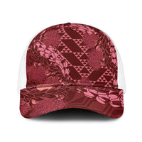 Maroon Aloha Hawaii Mesh Trucker Cap Hawaiian Kakau Ohia Lehua Lei LT14 One Size White Maroon - Polynesian Pride