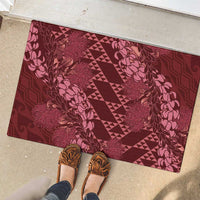 Maroon Aloha Hawaii Rubber Doormat Hawaiian Kakau Ohia Lehua Lei - Polynesian Pride