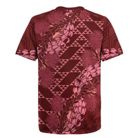 Maroon Aloha Hawaii Rugby Jersey Hawaiian Kakau Ohia Lehua Lei - Polynesian Pride