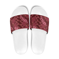 Maroon Aloha Hawaii Slide Sandals Hawaiian Kakau Ohia Lehua Lei - Polynesian Pride