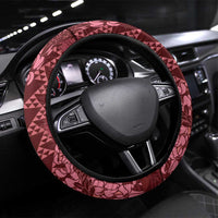 Maroon Aloha Hawaii Steering Wheel Cover Hawaiian Kakau Ohia Lehua Lei - Polynesian Pride