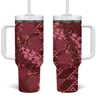 Maroon Aloha Hawaii Tumbler With Handle Hawaiian Kakau Ohia Lehua Lei - Polynesian Pride