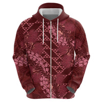 Maroon Aloha Hawaii Zip Hoodie Hawaiian Kakau Ohia Lehua Lei LT14 - Polynesian Pride
