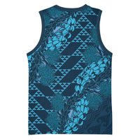 Naval Night Aloha Hawaii Basketball Jersey Hawaiian Kakau Ohia Lehua Lei - Polynesian Pride