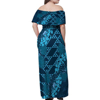 Naval Night Aloha Hawaii Family Matching Off Shoulder Maxi Dress and Hawaiian Shirt Hawaiian Kakau Ohia Lehua Lei - Polynesian Pride