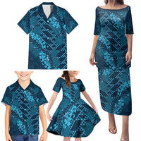 Naval Night Aloha Hawaii Family Matching Puletasi and Hawaiian Shirt Hawaiian Kakau Ohia Lehua Lei - Polynesian Pride