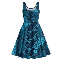 Naval Night Aloha Hawaii Midi Dress Hawaiian Kakau Ohia Lehua Lei - Polynesian Pride