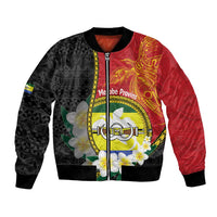 Personalised PNG Morobe Provins Bomber Jacket Papua New Guinea Plumeria Melanesian Pattern - Polynesian Pride