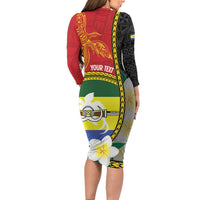 Personalised PNG Morobe Provins Family Matching Long Sleeve Bodycon Dress and Hawaiian Shirt Papua New Guinea Plumeria Melanesian Pattern - Polynesian Pride