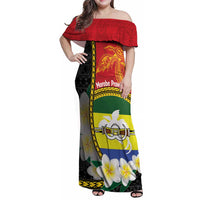 Personalised PNG Morobe Provins Family Matching Off Shoulder Maxi Dress and Hawaiian Shirt Papua New Guinea Plumeria Melanesian Pattern - Polynesian Pride