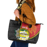Personalised PNG Morobe Provins Leather Tote Bag Papua New Guinea Plumeria Melanesian Pattern - Polynesian Pride