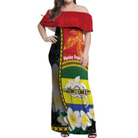 Personalised PNG Morobe Provins Off Shoulder Maxi Dress Papua New Guinea Plumeria Melanesian Pattern - Polynesian Pride