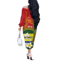 Personalised PNG Morobe Provins Off The Shoulder Long Sleeve Dress Papua New Guinea Plumeria Melanesian Pattern - Polynesian Pride