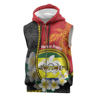 Personalised PNG Morobe Provins Sleeveless Zip Hoodie Papua New Guinea Plumeria Melanesian Pattern - Polynesian Pride