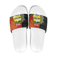 Personalised PNG Morobe Provins Slide Sandals Papua New Guinea Plumeria Melanesian Pattern - Polynesian Pride