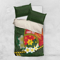 Personalised PNG Isten Hailans Provins Bedding Set Papua New Guinea Plumeria Melanesian Pattern - Polynesian Pride