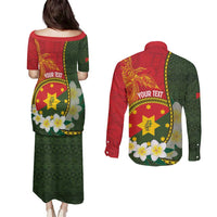 Personalised PNG Isten Hailans Provins Couples Matching Puletasi and Long Sleeve Button Shirt Papua New Guinea Plumeria Melanesian Pattern - Polynesian Pride