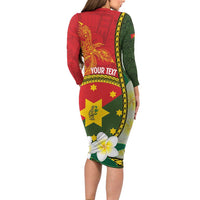 Personalised PNG Isten Hailans Provins Family Matching Long Sleeve Bodycon Dress and Hawaiian Shirt Papua New Guinea Plumeria Melanesian Pattern - Polynesian Pride