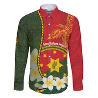 Personalised PNG Isten Hailans Provins Family Matching Puletasi and Hawaiian Shirt Papua New Guinea Plumeria Melanesian Pattern LT14 Dad's Shirt - Long Sleeve Green - Polynesian Pride