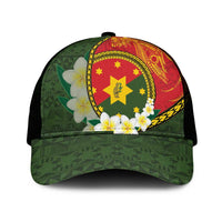 PNG Isten Hailans Provins Mesh Trucker Cap Papua New Guinea Plumeria Melanesian Pattern LT14 One Size Black Green - Polynesian Pride