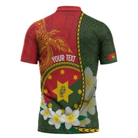 Personalised PNG Isten Hailans Provins Zipper Polo Shirt Papua New Guinea Plumeria Melanesian Pattern - Polynesian Pride