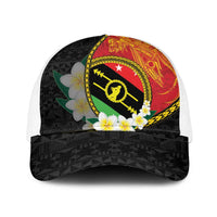 PNG Sauten Hailans Baseball Net Cap Papua New Guinea Plumeria Melanesian Pattern - Polynesian Pride