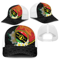 PNG Sauten Hailans Baseball Net Cap Papua New Guinea Plumeria Melanesian Pattern - Polynesian Pride