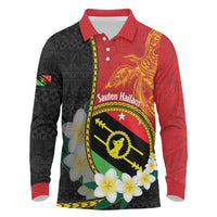 Personalised PNG Sauten Hailans Long Sleeve Polo Shirt Papua New Guinea Plumeria Melanesian Pattern - Polynesian Pride