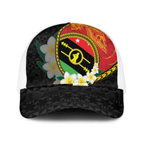 PNG Sauten Hailans Mesh Trucker Cap Papua New Guinea Plumeria Melanesian Pattern LT14 One Size White Red - Polynesian Pride
